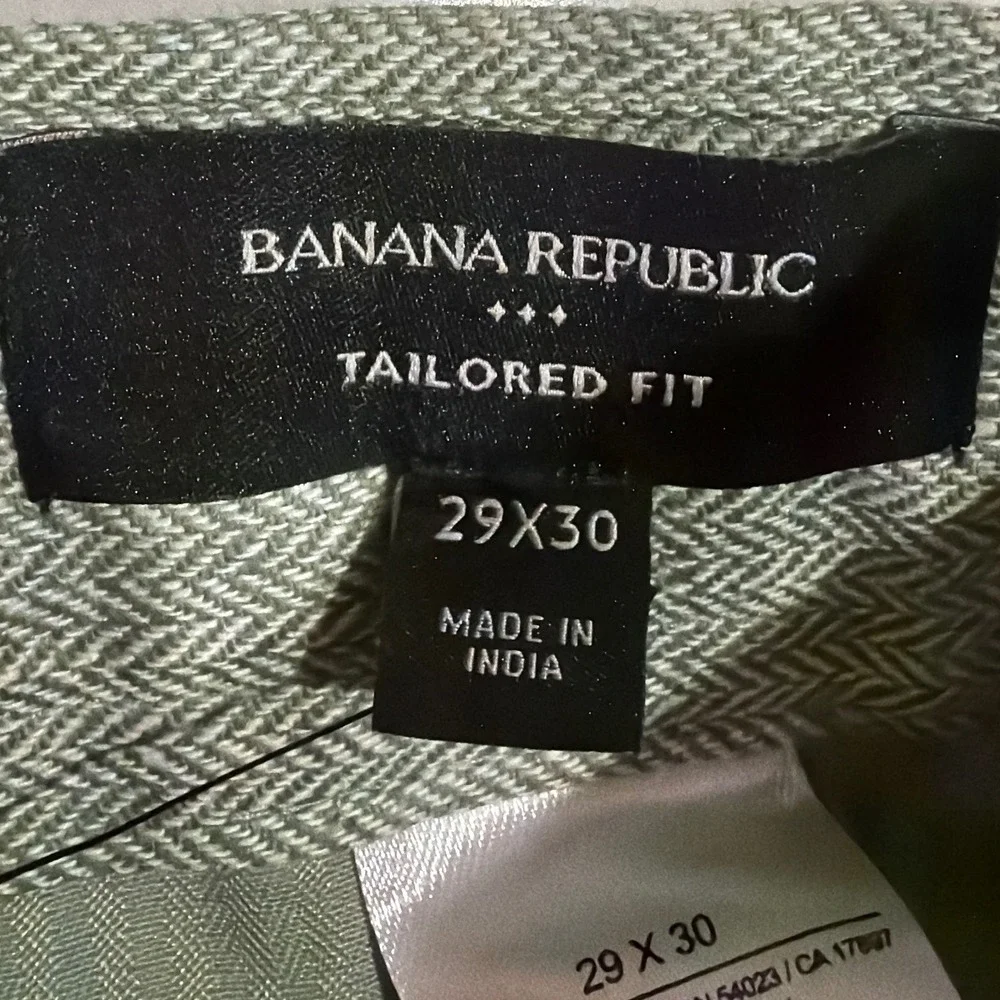Banana Republic Trousers 29 Sage Green Herringbone Linen Tailored Fit Luxury